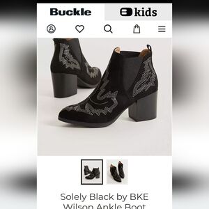 Buckle Black Embroidered Ankle Booties